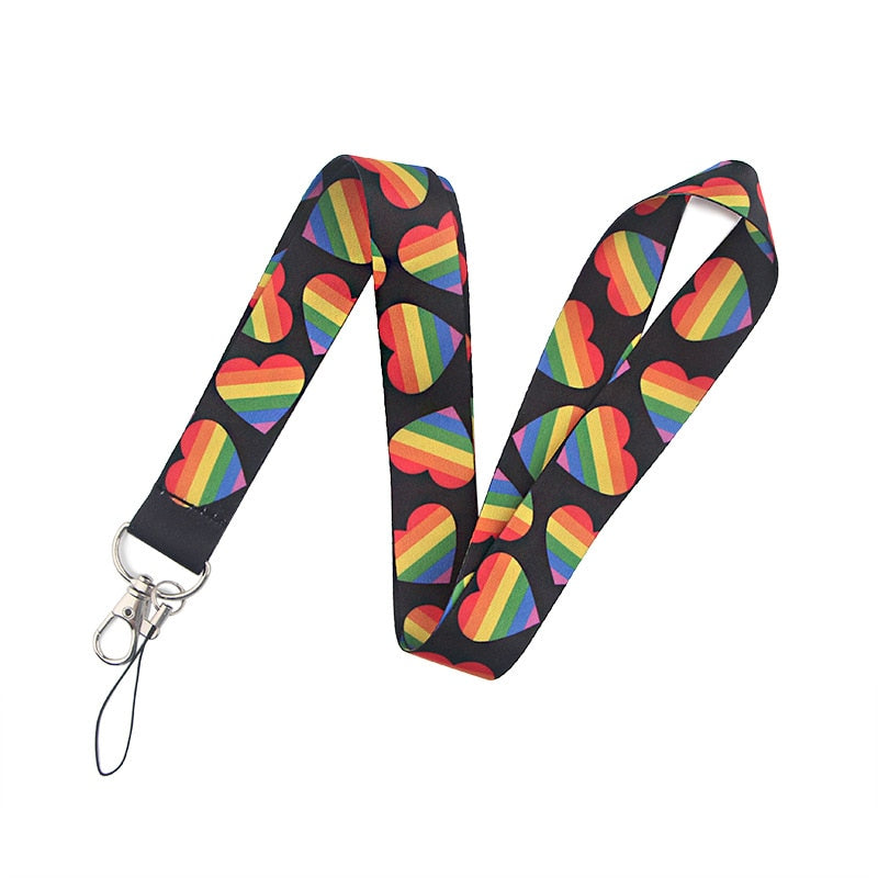 LGBT Rainbow Heart Webbing Lanyard Neck Straps For Phone Charms Accessories